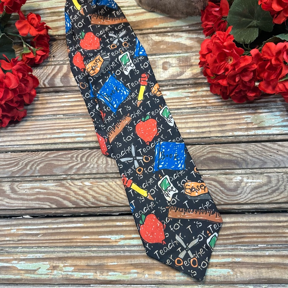 Vintage 1995 Ralph Marlin Elementary Teacher Necktie School Supplies Poly USA